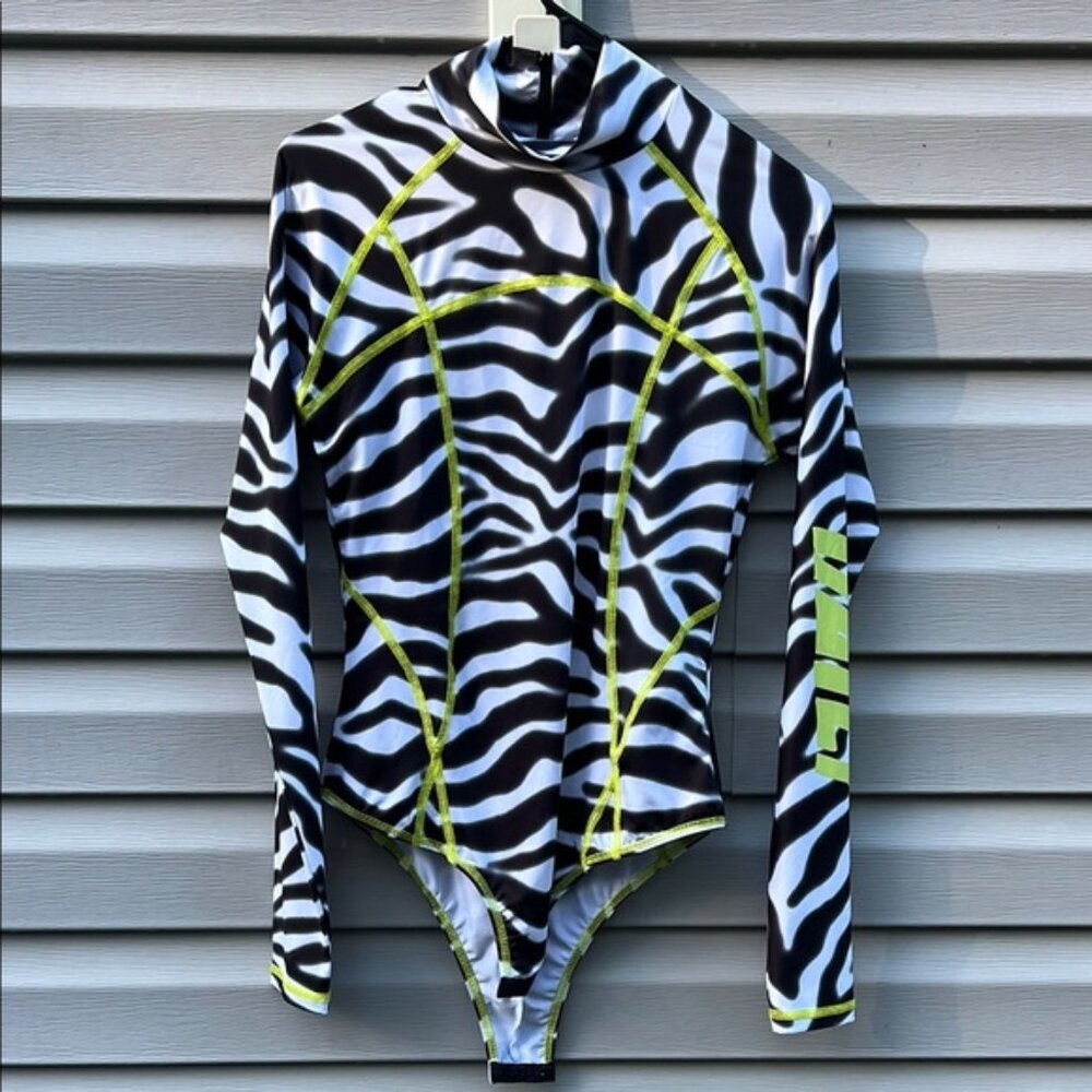 Daily Paper | High Neck Zebra Neon Stripe Bodysuit Long Sleeve size Medium